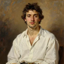 Painting of Dio Brando in a soft white poet shirt. Art by william adolphe bouguereau. During golden hour. Extremely detailed. Beautiful. 4K. Award winning.
