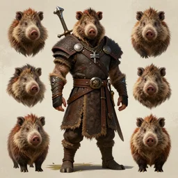 a fantasy wereboar viking character design sheet, trending on artstation