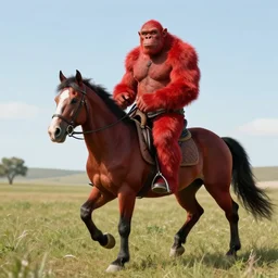 Red ogre riding a horse, realistic, HD,