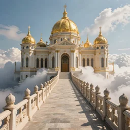 bridge leading to an ornate palace in the clouds hyperrealistic fantasy-H 768