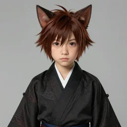 portrait of a cat boy wearing a japanese traditional outfit, mid - short hairs, dark brown redhead, some freckles, 1 9 years old, fantasy character, original composition, high quality, final fantasy xiv digital art