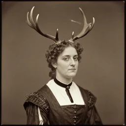 Portrait of a 19th century woman with antlers, 1900s photography