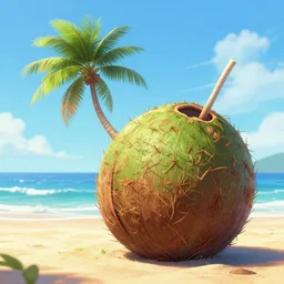 concept art, waving coconut on the beach, whisper of the whispering king of adventure