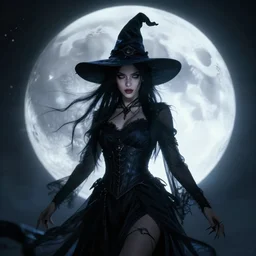 fantasy portrait of moon witch, beautiful, attractive, glowing, jaw dropping, dynamic lighting, dark, menacing, 4 k octane render, age 2 0