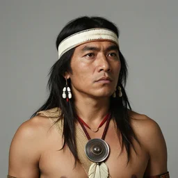 a male indigenous warrior portrait, by marco mazzoni