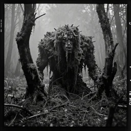 a movie still by tarkovsky of gargantua in a swamp mossy, by night, cinestill 8 0 0 t 3 5 mm b & w, heavy grain, high quality, noir, natural textures, photorealistic, ambient occlusion, hd, mud, fog, criterion collection