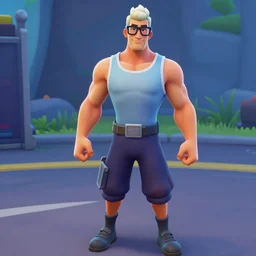 a white body builder wearing glasses in fortnite, screenshot from fortnite