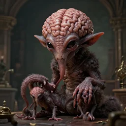 furry alien brainsucker by rene magritt and katsuya terada, rococo, trending on artstation, cinematic lighting, hyper realism, octane render, 8 k, hyper detailed.