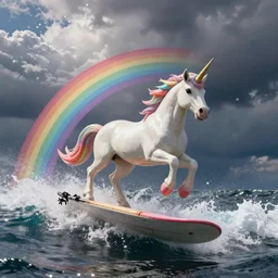 unicorn surfing on rainbows, cinematic