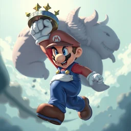anime art of mario going super - sayan, full - body art, fantasy art, dnd, super mario, art by akira toriyama, very beautiful fantasy art, bright colors, final fantasy, graceful, elegant, trending on artstation, intricate details, matte painting, organic painting, bold shapes, street art, akira toriyama
