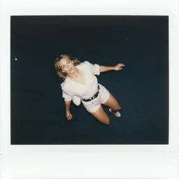 polaroid of a mila kunis floating in space