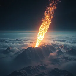 meteorit exploding over a matte landscape, by john howe and greg rutkowski and albert bierstadt, unreal engine, trending on artstation, barometric projection, rectilinear, f 8