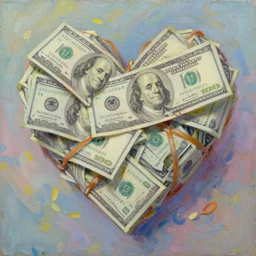 a vibrant oil painting of a heart made out of cash money, artstation