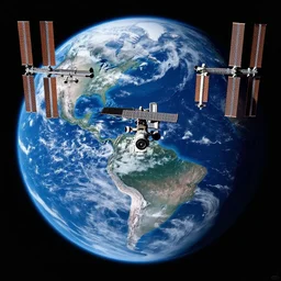 earth orbit, iss, satellite, horizon, blue marble, 8 k, nasa, artgerm and greg rutkowski