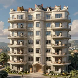 crazy cat apartments, extremely detailed, sharp focus, wide view, full body shot, smooth, digital illustration, by james jean, by rossdraws, frank franzzeta, mcbess, sakimichan, fleischer studios