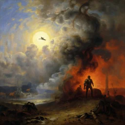 Oil split in two, heaven and hell, by Albert Bierstadt, masterpiece, 4k