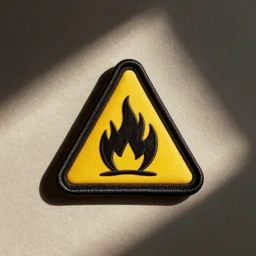 a photo of a retro vintage quality minimalist clean fire flame warning caution punk patch
