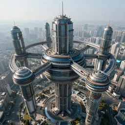 A cyberpunk arcology, megastructure, aerial shot, 8k wide angle