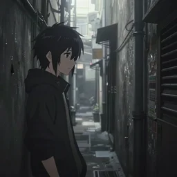 a narrow narrow close close up of an alleyway in the cyberpunk anime film, Shichiro Kobayashi, screenshot in the anime series ergo proxy by (makoto shinkai), hazy and dreary