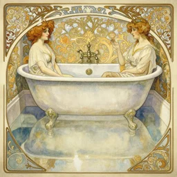 a beautifull intricate watercolour painting of a bath, reflexions, verry high details by william turner art, greg rutkowski and alphonse mucha, trending on artstation, very very detailed, masterpiece, muted colors