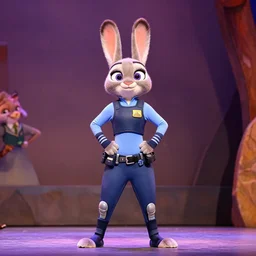 a photograph of Tara Spencer-Nairn as Judy Hopps in the stage production of Zootopia