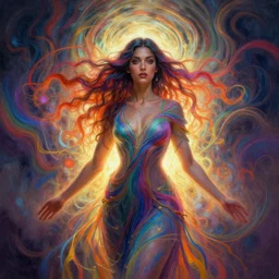 painted portrait, maya ali as a wind sorceress, d & d, gloomhaven, soft luminescent glow, art nouveau, concept art, backlit, ripples, swirly vibrant color lines, fantastically gaudy, aesthetic octane render, 8 k hd resolution, by picasso, ilya kuvshinov, cushart krentz, gilleard james