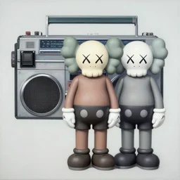 boombox by shusei nagaoka, kaws, david rudnick, airbrush on canvas, pastell colours, cell shaded, 8 k