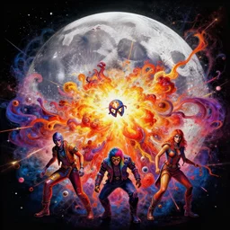 highly detailed vibrant delirium moon explosion by petros afshar, tom whalen, laurie greasley, war face by greg rutkowski