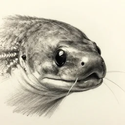 a very realistic detailed sketch of an eel's face