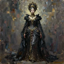oil painting of a queen of modern culture full - body, highly detailed, dark fantasy, oil painting, artstation, concept art, illustration, 8 k