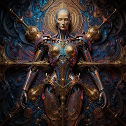 vibrant ultra clear cybernetic symmetry background wallpaper by laurie greasley rene magritte gustave dore, low contrast, cinematic dramatic lighting, hyper realistic detailed intricate render, hypermaximalist, ornate, epic composition, 4 k 8 k, octane blender, sharp focus, concept art, masterpiece award