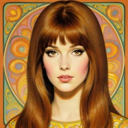 Pretty woman, 1967 psychedelic portrait art by artgerm and greg rutkowski and alphonse mucha