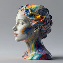 3 d abstract surreal portrait of beautiful female face silhouette turning into marblic acrylic liquid paint, octane render, intricate details, beautifully lighted sculpture painted by kandinsky and pollock