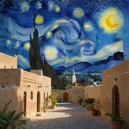 ethereal yemen village, art deco, starry night, sharp focus, trending on artstation, octane render, cgsociety, surrealist, cinematic, midsommar with ethereum logo,
