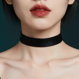 straight neck, black choker, full lips, saturation