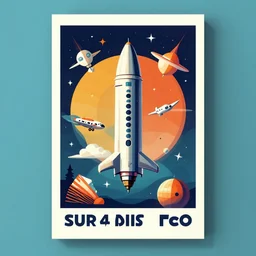 spaceships midcentury modern poster