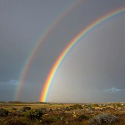 extremely detailed hd photo of triple rainbow on the horizon, highly quality fantasy painting, 8K detail post-processing