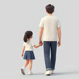 a seven - year - old girl walks with her father in a large green orchard filled with white flowers surrounded by fruitful palm trees, cinematic
