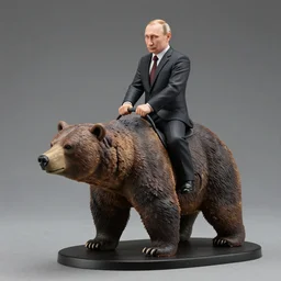 figurine of putin riding a grizzly bear, dynamic pose, detailed product photo, featured on amiami, 8 k, 8 5 mm, f. 1 4, beautiful composition,
