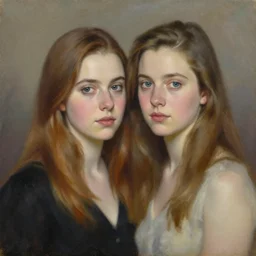 oil painting by agnes lawrence pelton, portrait of emma roberts krysten ritter,