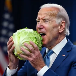 joe biden jamming a cabbage into his mouth, ultra detailed, 8 k, trending on artstation, award - winning art,