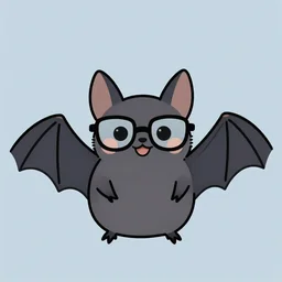 simple illustration of a cute and happy bat with thick glasses