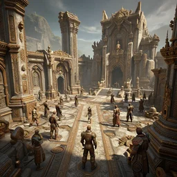 cinematic still of hyper detailed hard surface modelled 3 d apex legends temple ruins, deep perspective, wide angle, insanely detailed and intricate, ornate patterned people, by sir james guthrie