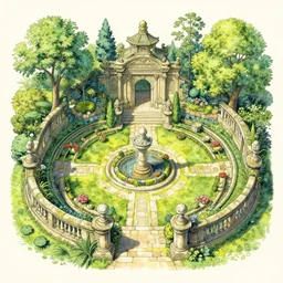 a detailed concept art of an ancient garden, by moebius, by beeple