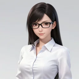 tifa lockhart portrait, wearing white business dress shirt, black rimmed glasses, art by artgerm, wlop, loish, ilya kuvshinov, 8 k realistic, hyperdetailed, beautiful lighting, detailed background, depth of field, symmetrical face, frostbite 3 engine, cryengine,