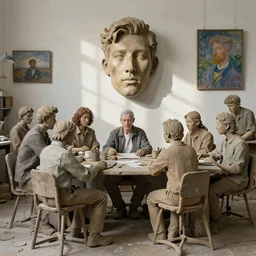 people made of plastic and clay exterior office, portrait face, dappled light, in the style of matt murphy, jeremy enecio, miles johnston, monet, cynical realism, john william godward, yoshitaka amano, miles johnston, louise zhang, matt murphy, enes dirig, pekka halonen, finnish naturalism, realism