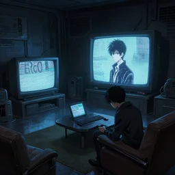 a high resolution technical concept art of a ( ( ( ( ( cyberpunk studio ) ) ) ) ) apartment by senior concept artist, a screenshot from the beautiful tech noir moody cyberpunk science fiction anime about the lonely detective, the tv set to static, from the anime film ergo proxy, trending on artstation