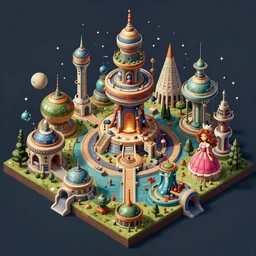 a beautiful isometric painting of an elaborate utopian sci - fi scene painted by hr giger and lisa frank, detailed, unreal engine, 4 k octane render, raytracing, volumetric lighting, epic, shadows,