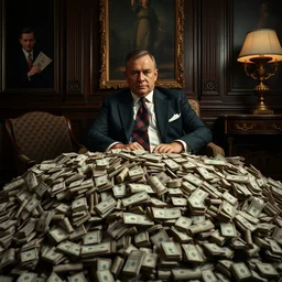 film still of viktor orban sitting on a huge pile of money in a classy room, a scene from movie the wolf of wall street, movie scene, hd, 4 k