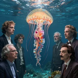 a model mutated in a jellyfish rising up from the sea by john rankin waddel, greg rutkowski, paolo roversi, tim walker, salvador dali, surreal, hyperrealistic, octane